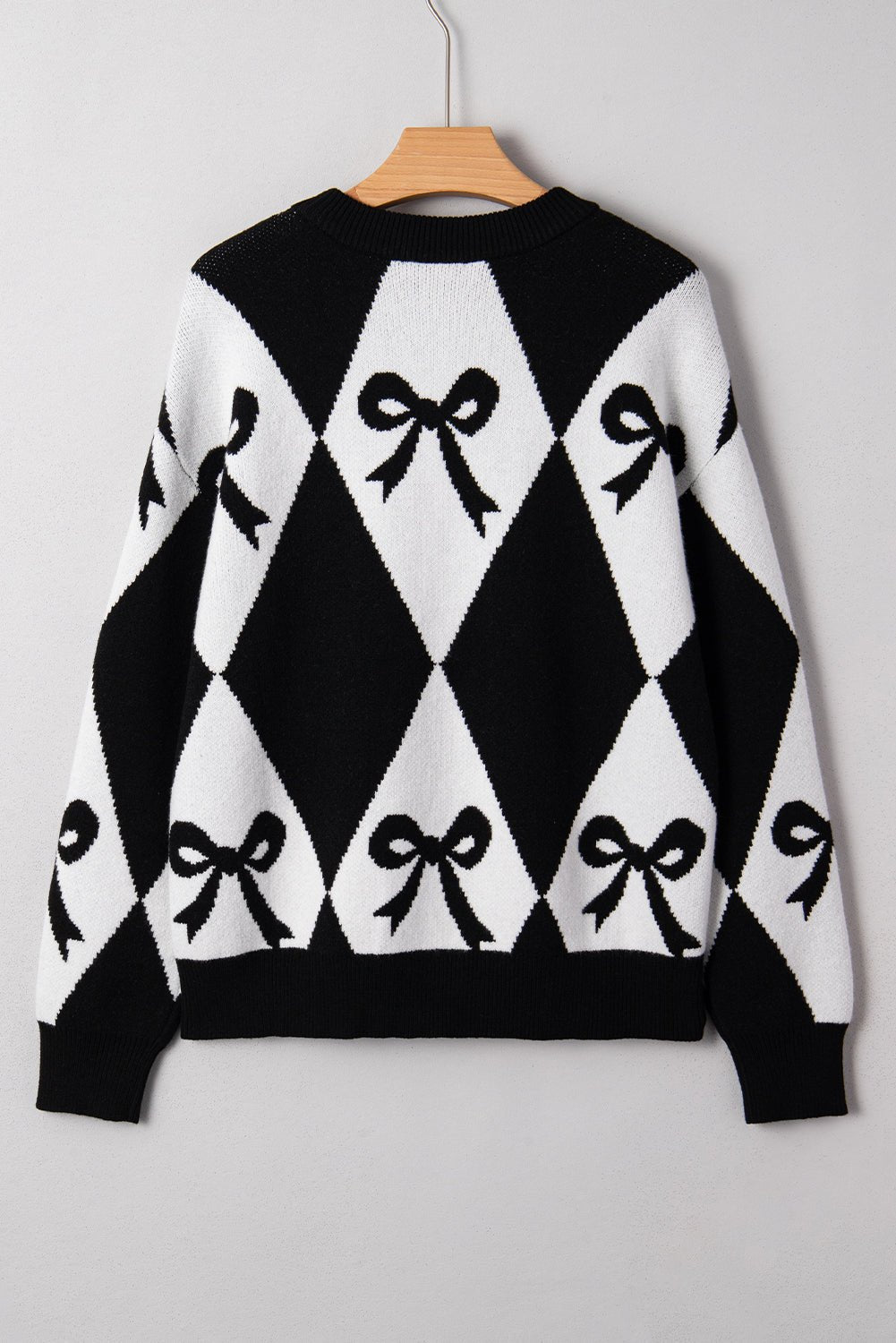 Black Bow Pattern 2 - tone Rhombus Knit Loose Sweater - MAD RUFFI