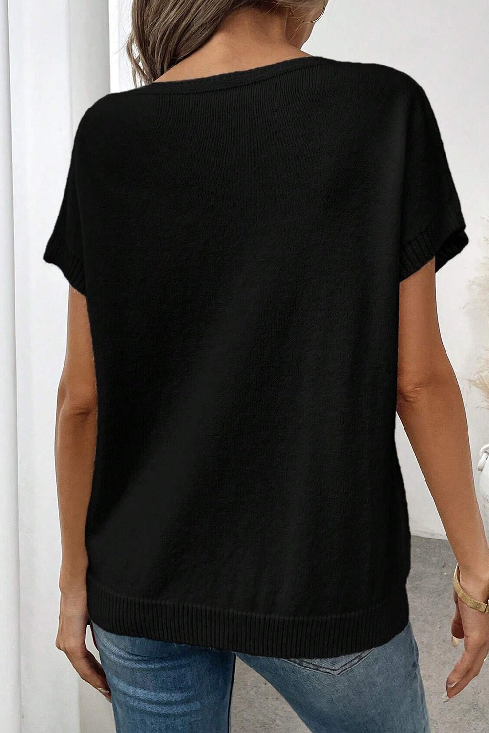 Black Bow Pattern Short Sleeve Knit Top - MAD RUFFI