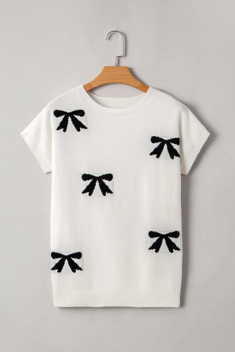 Black Bow Pattern Short Sleeve Knit Top - MAD RUFFI