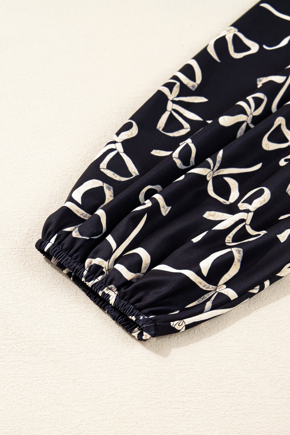 Black Bow Print Sleeve Patchwork Plus Size Blouse - MAD RUFFI