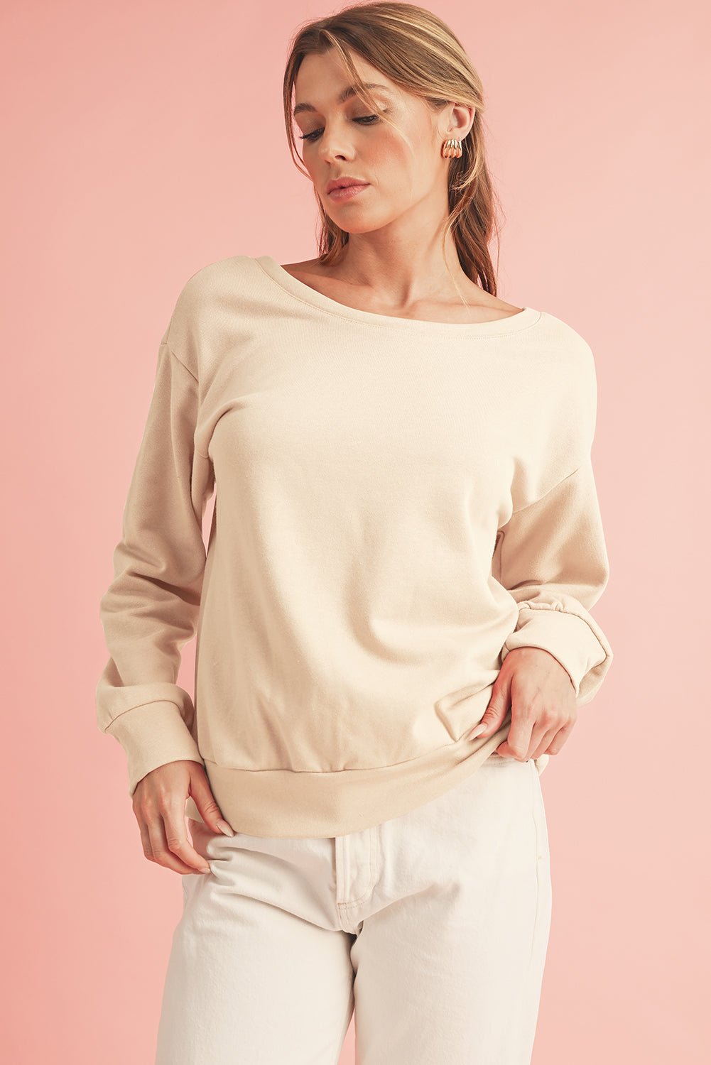 Black Bowknot Plain Round Neck Sweatshirt - MAD RUFFI