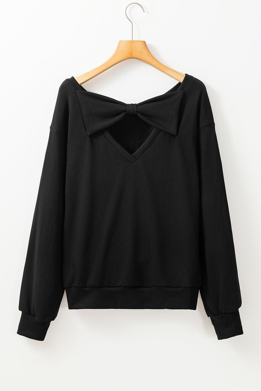 Black Bowknot Plain Round Neck Sweatshirt - MAD RUFFI