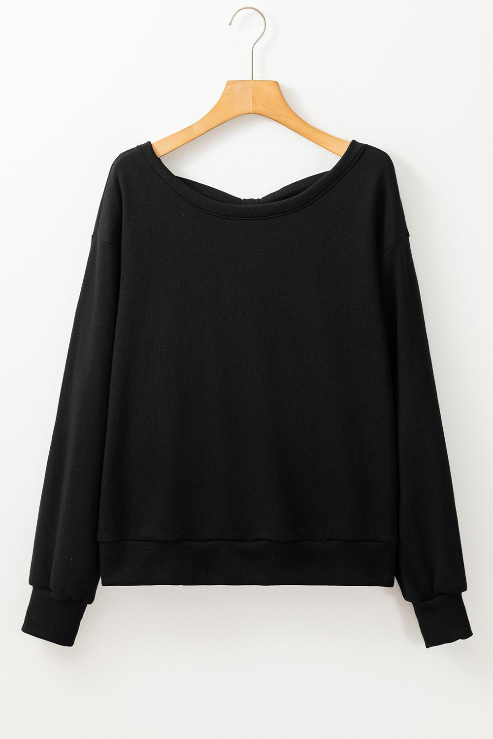 Black Bowknot Plain Round Neck Sweatshirt - MAD RUFFI