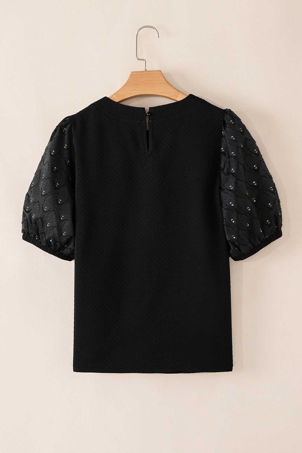 Black Bubble Sleeve Patchwork Textured Top - MAD RUFFI
