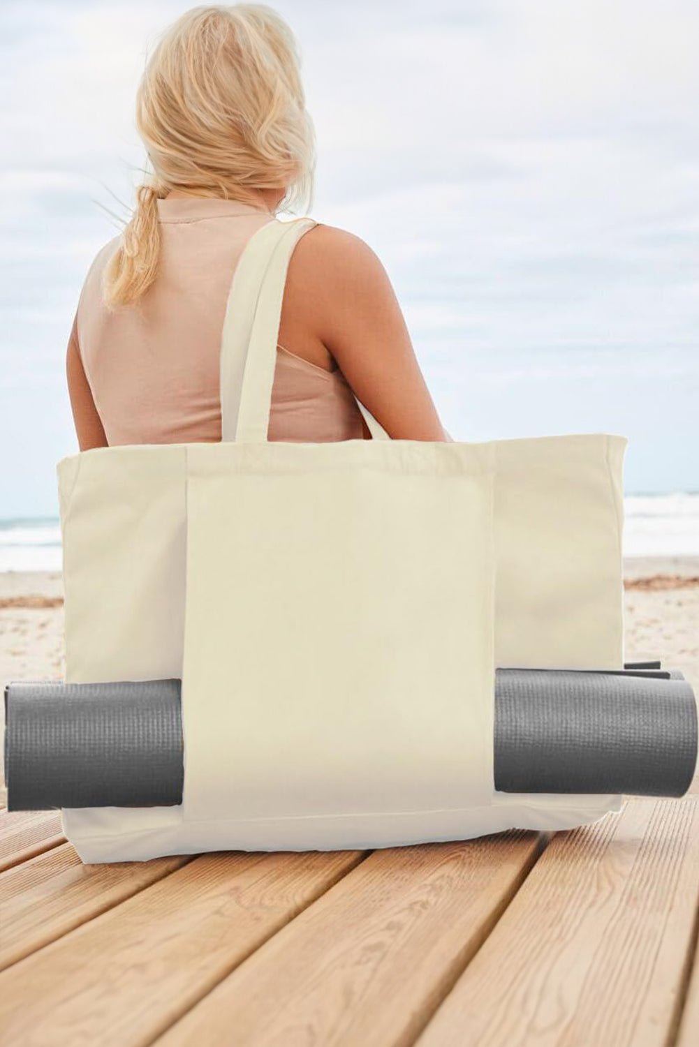 Black Canvas Large Tote Yoga Mat Bag - MAD RUFFI