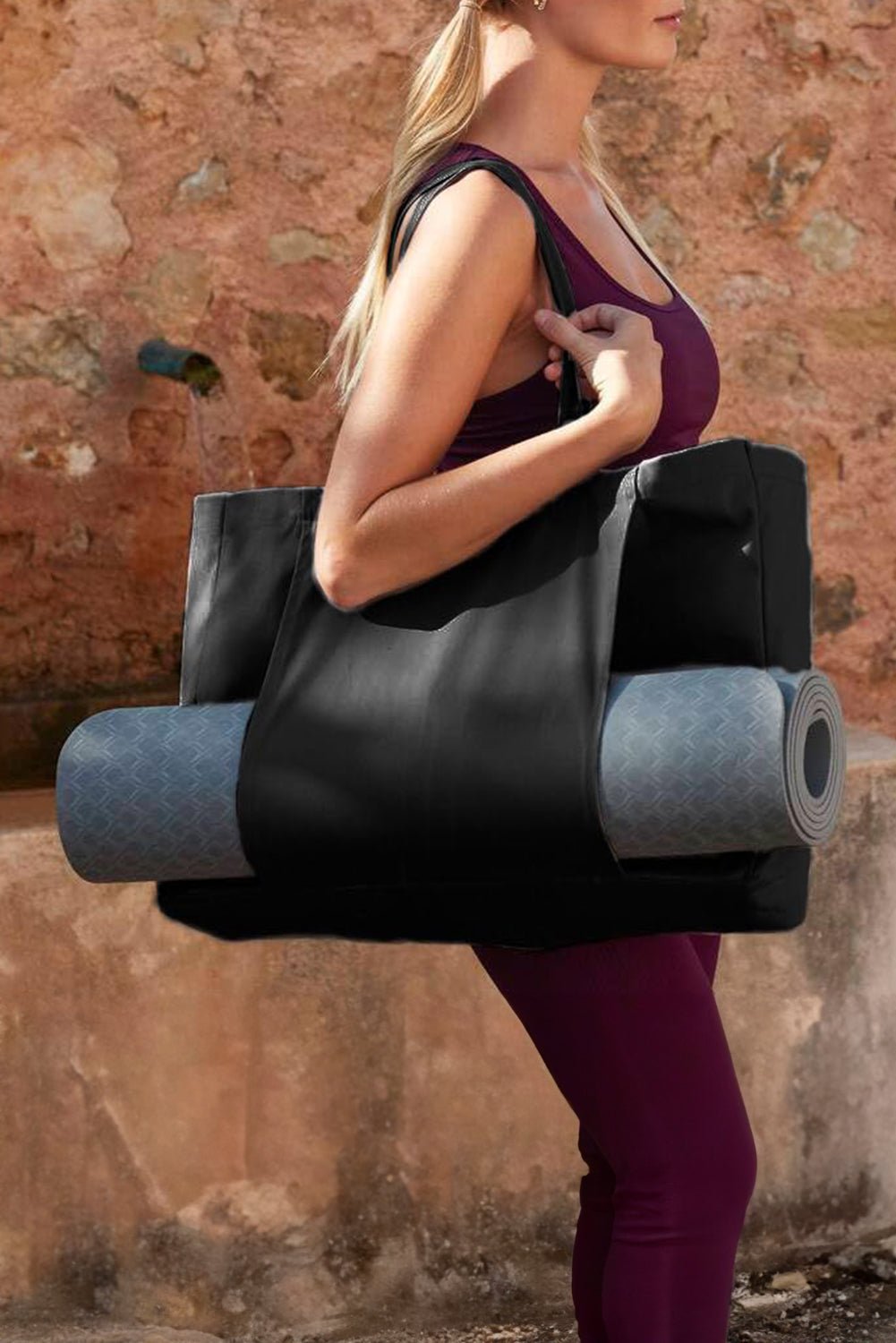 Black Canvas Large Tote Yoga Mat Bag - MAD RUFFI