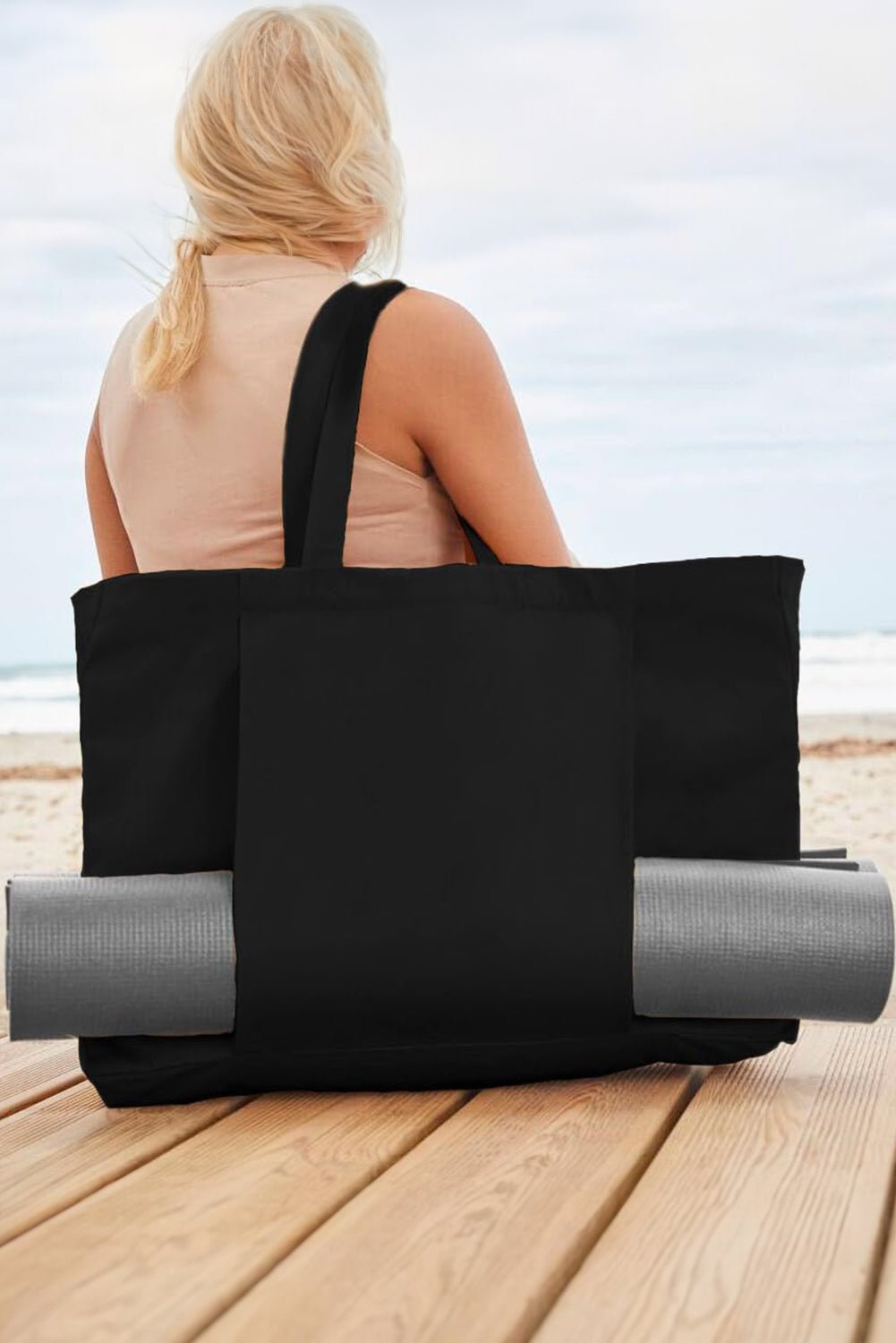 Black Canvas Large Tote Yoga Mat Bag - MAD RUFFI