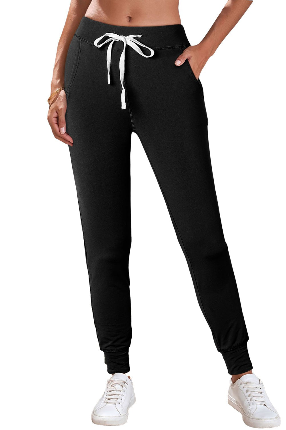 black casual drawstring drop waist pocketed joggers - MAD RUFFI