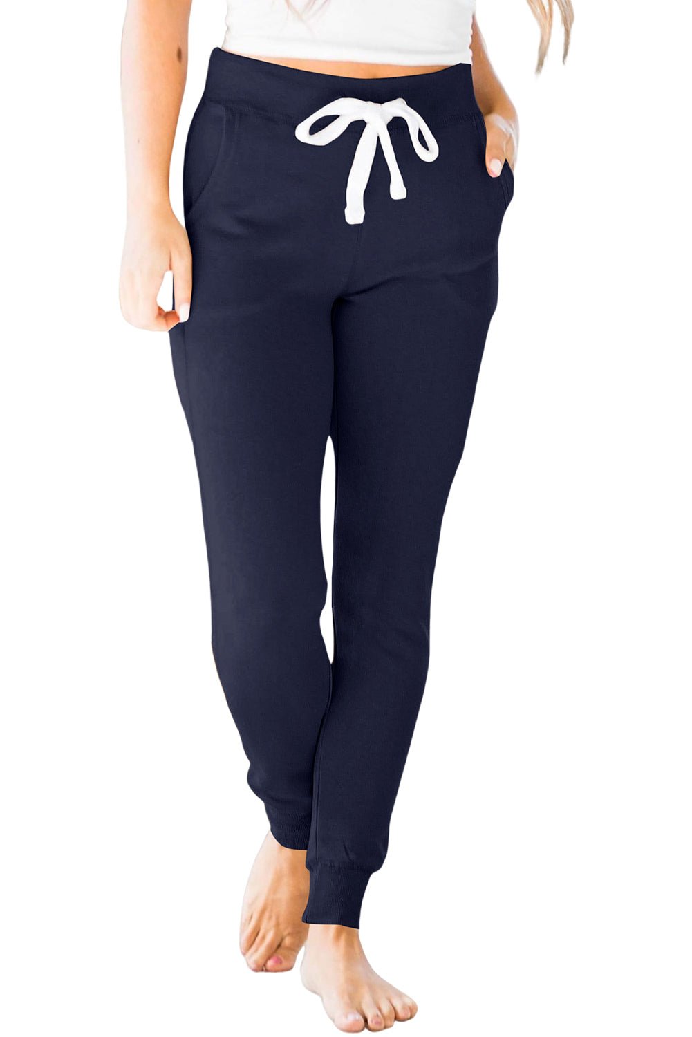 black casual drawstring drop waist pocketed joggers - MAD RUFFI