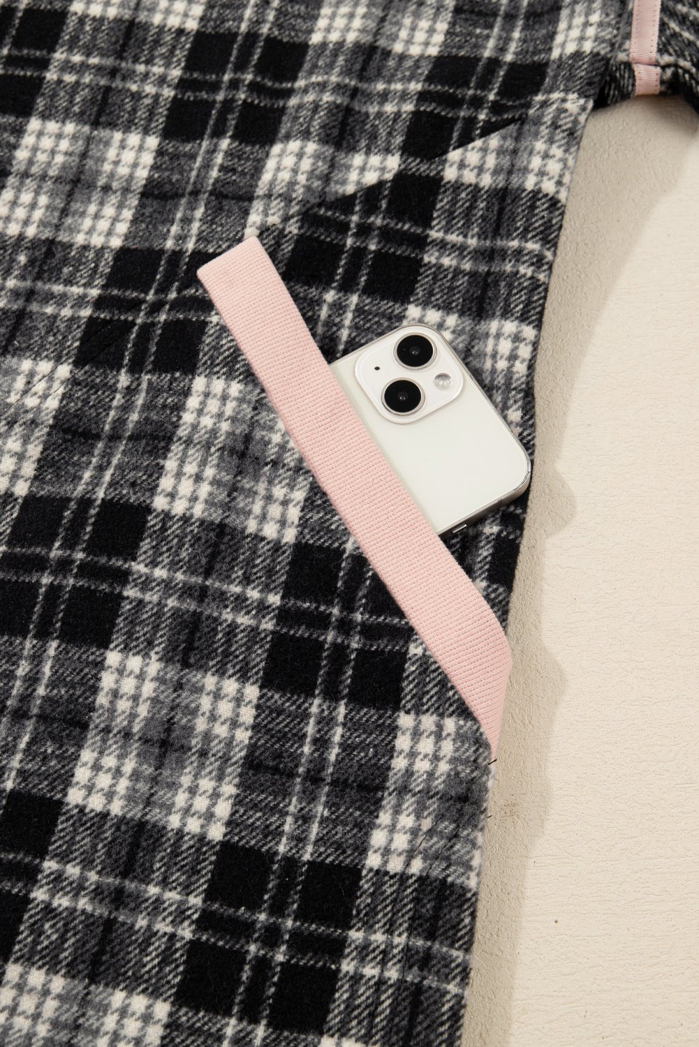 Black Casual Plaid Zipper Long Sleeve Mini Dress - MAD RUFFI