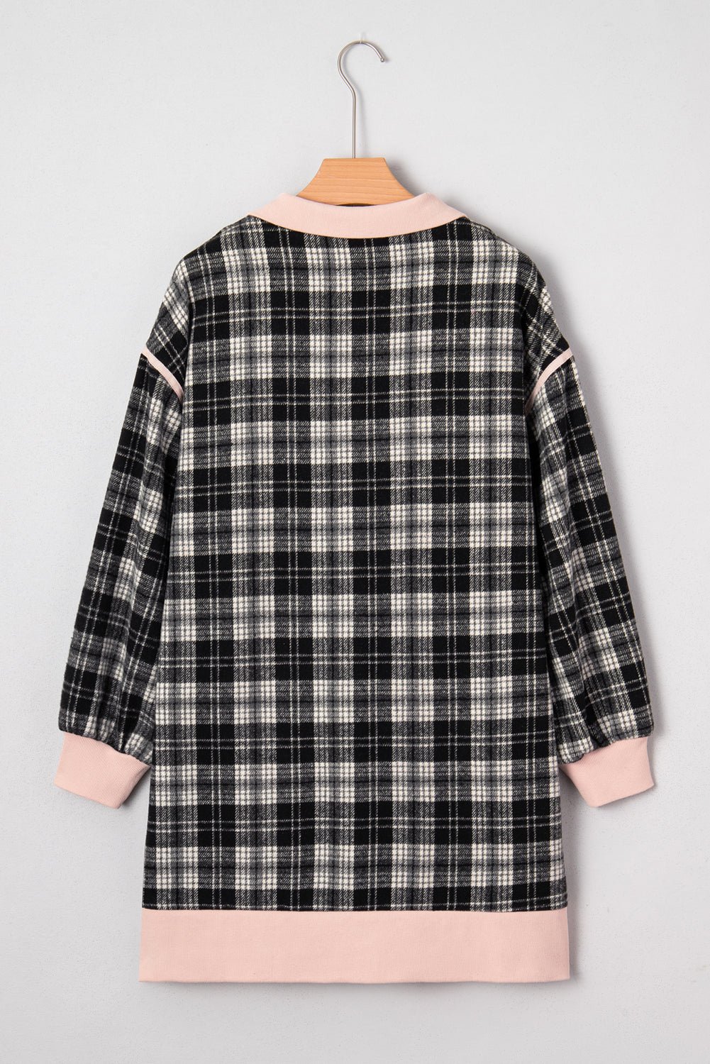 Black Casual Plaid Zipper Long Sleeve Mini Dress - MAD RUFFI