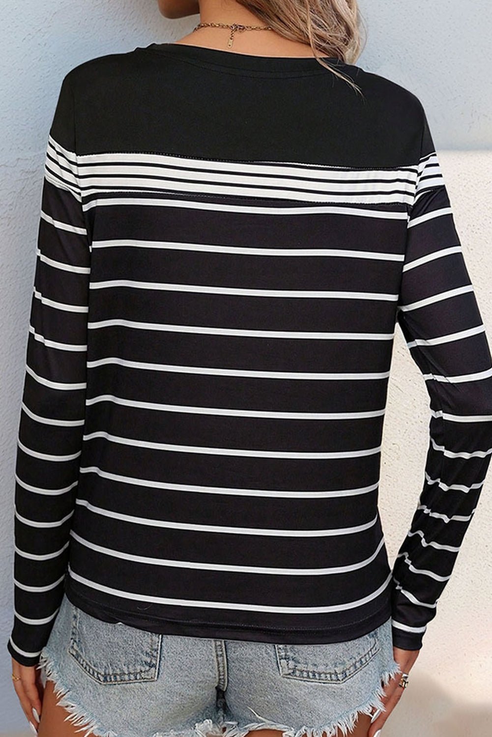 Black Casual Striped Long Sleeve Top - MAD RUFFI