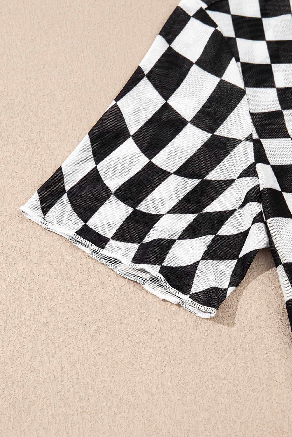 Black Checker Mesh Crew Neck T Shirt - MAD RUFFI