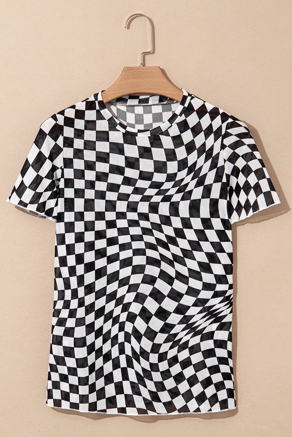 Black Checker Mesh Crew Neck T Shirt - MAD RUFFI