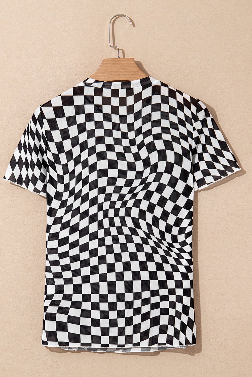 Black Checker Mesh Crew Neck T Shirt - MAD RUFFI