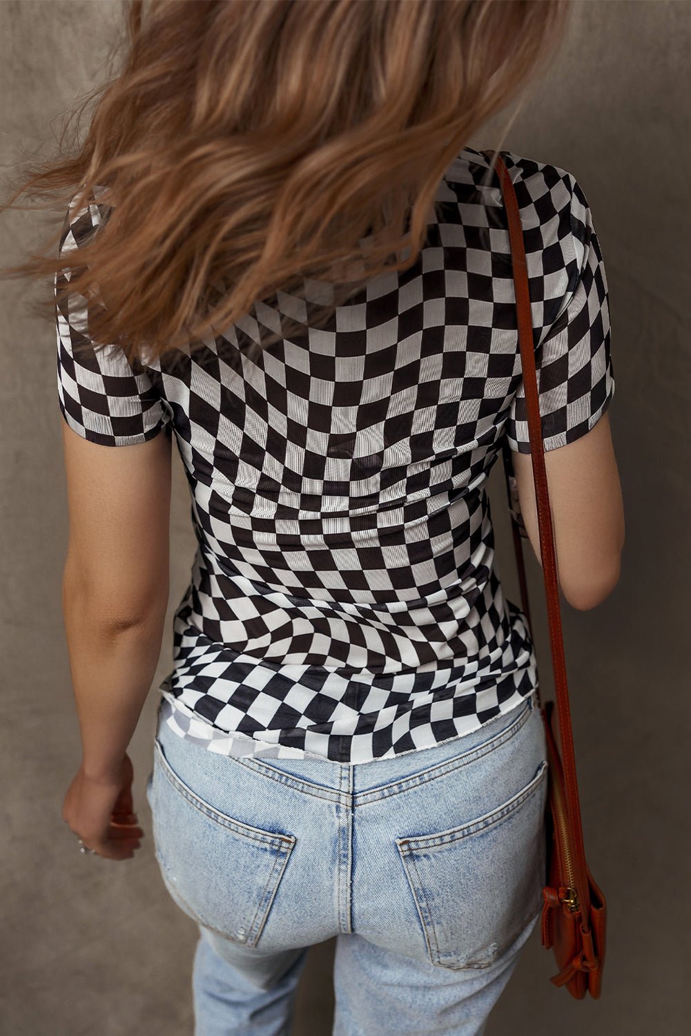 Black Checker Mesh Crew Neck T Shirt - MAD RUFFI