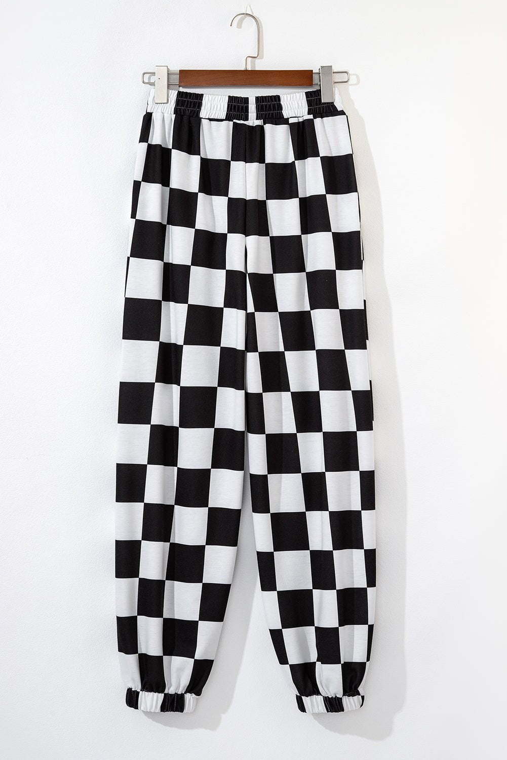 black checkerboard elastic waist pocketed joggers - MAD RUFFI