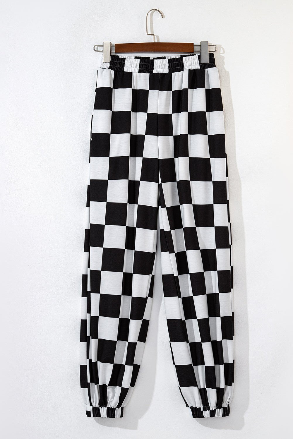 black checkerboard elastic waist pocketed joggers - MAD RUFFI