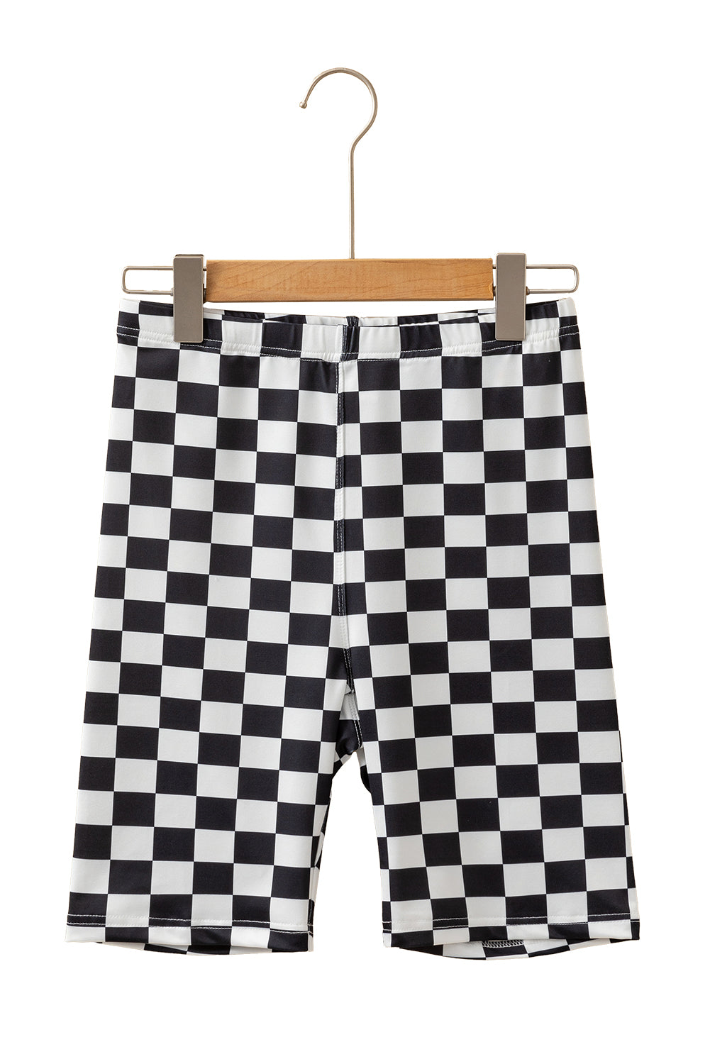 Black Checkerboard Printed High Waist Biker Shorts - MAD RUFFI