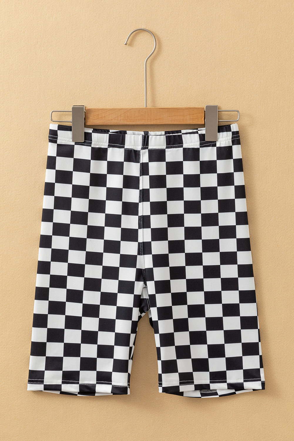 Black Checkerboard Printed High Waist Biker Shorts - MAD RUFFI