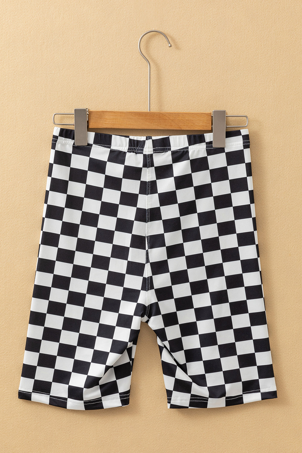 Black Checkerboard Printed High Waist Biker Shorts - MAD RUFFI