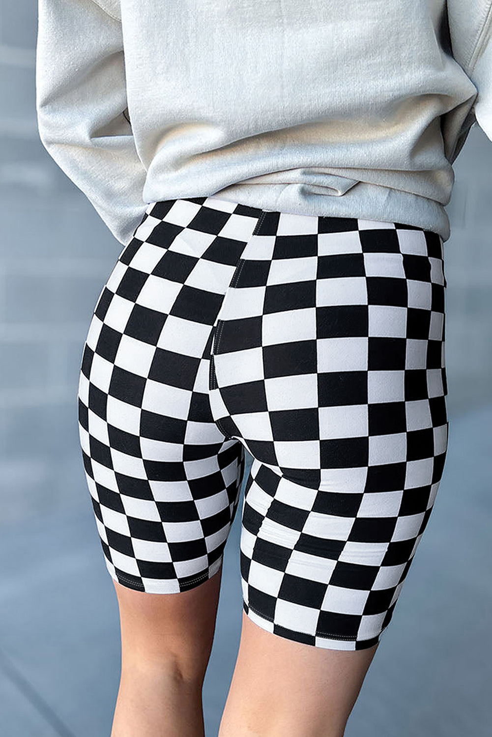 Black Checkerboard Printed High Waist Biker Shorts - MAD RUFFI