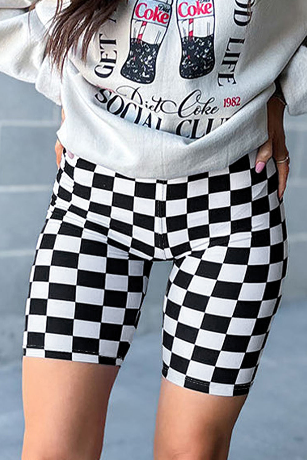 Black Checkerboard Printed High Waist Biker Shorts - MAD RUFFI