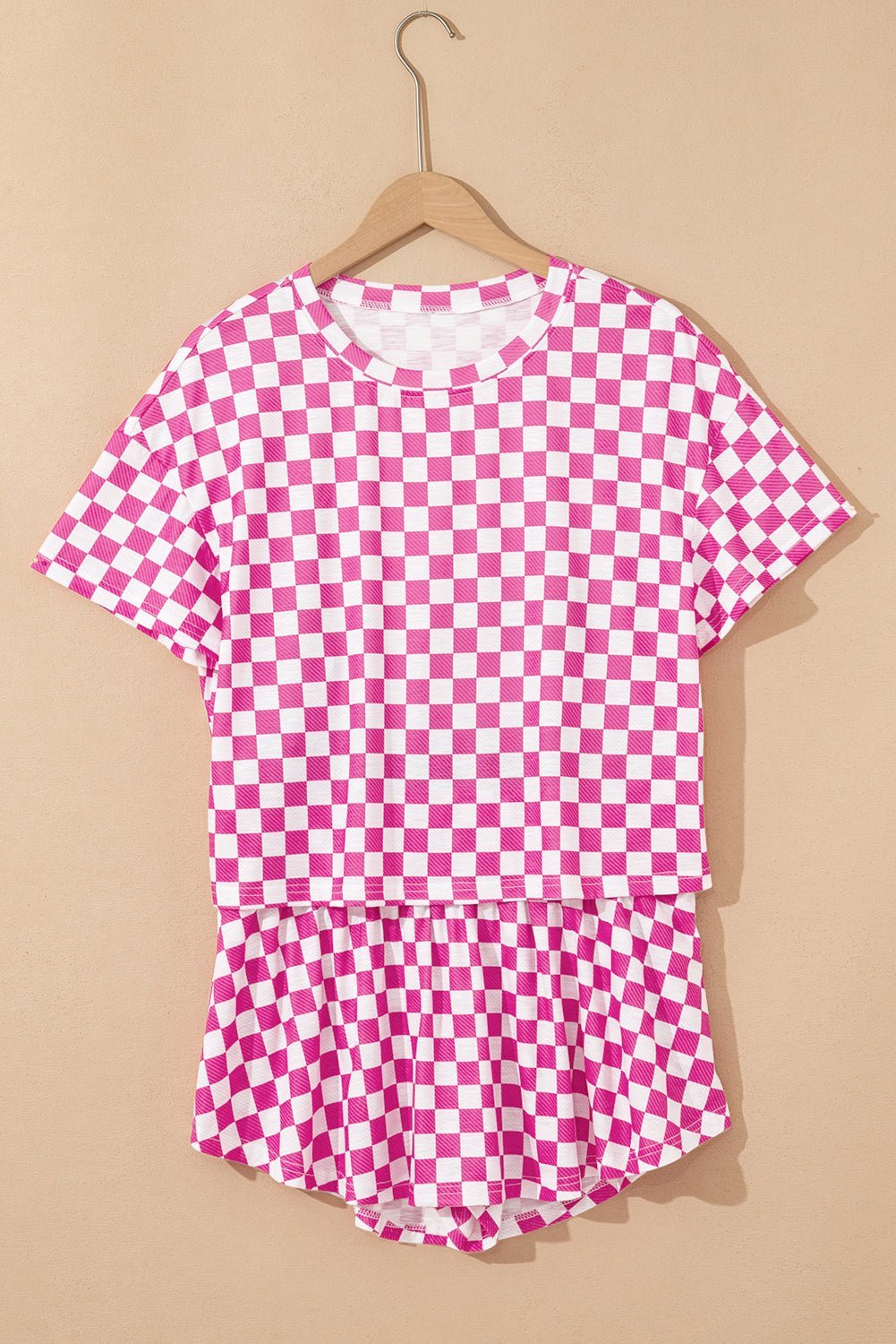 Black Checkerboard T Shirt and High Waist Skorts Set - MAD RUFFI