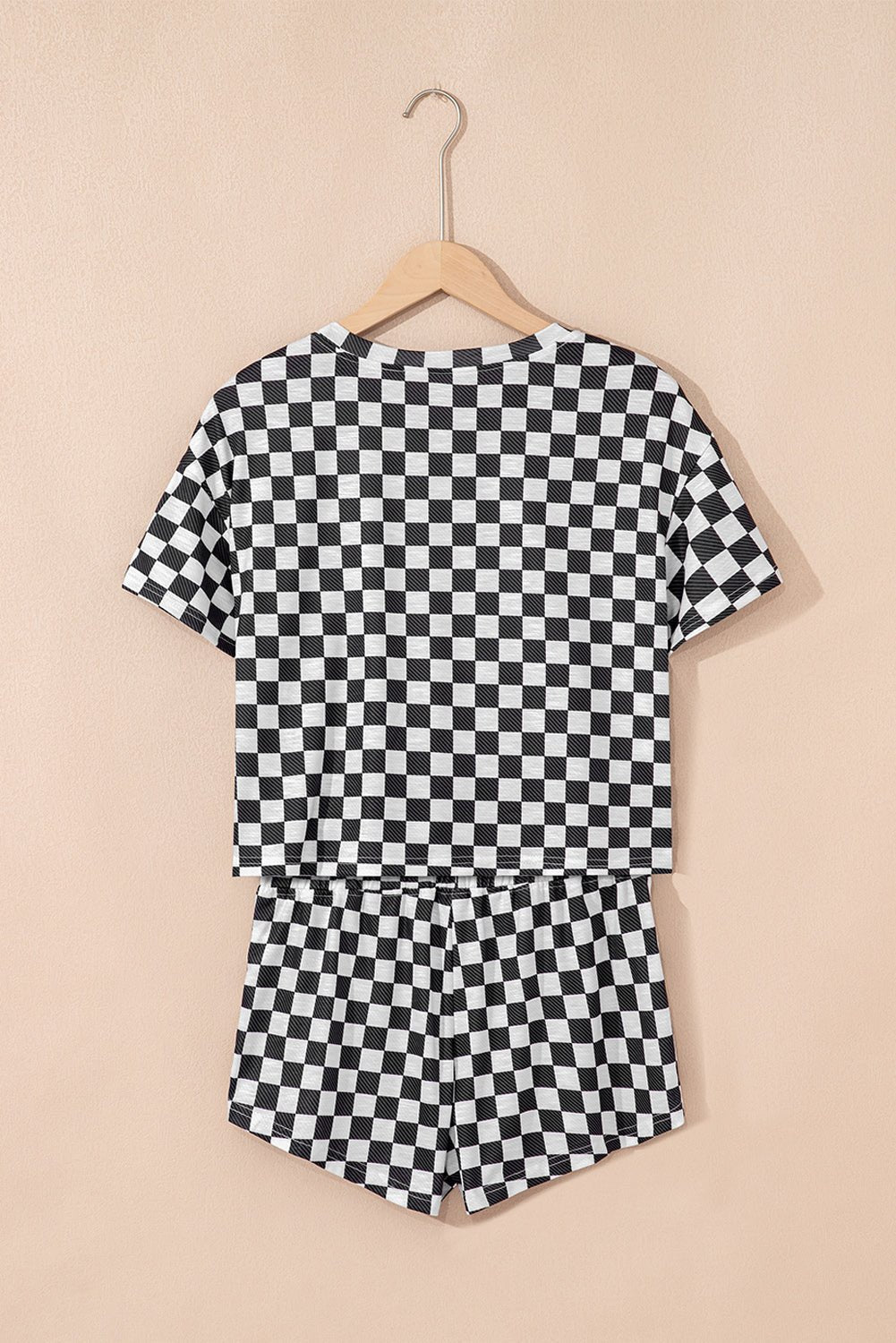 Black Checkerboard T Shirt and High Waist Skorts Set - MAD RUFFI