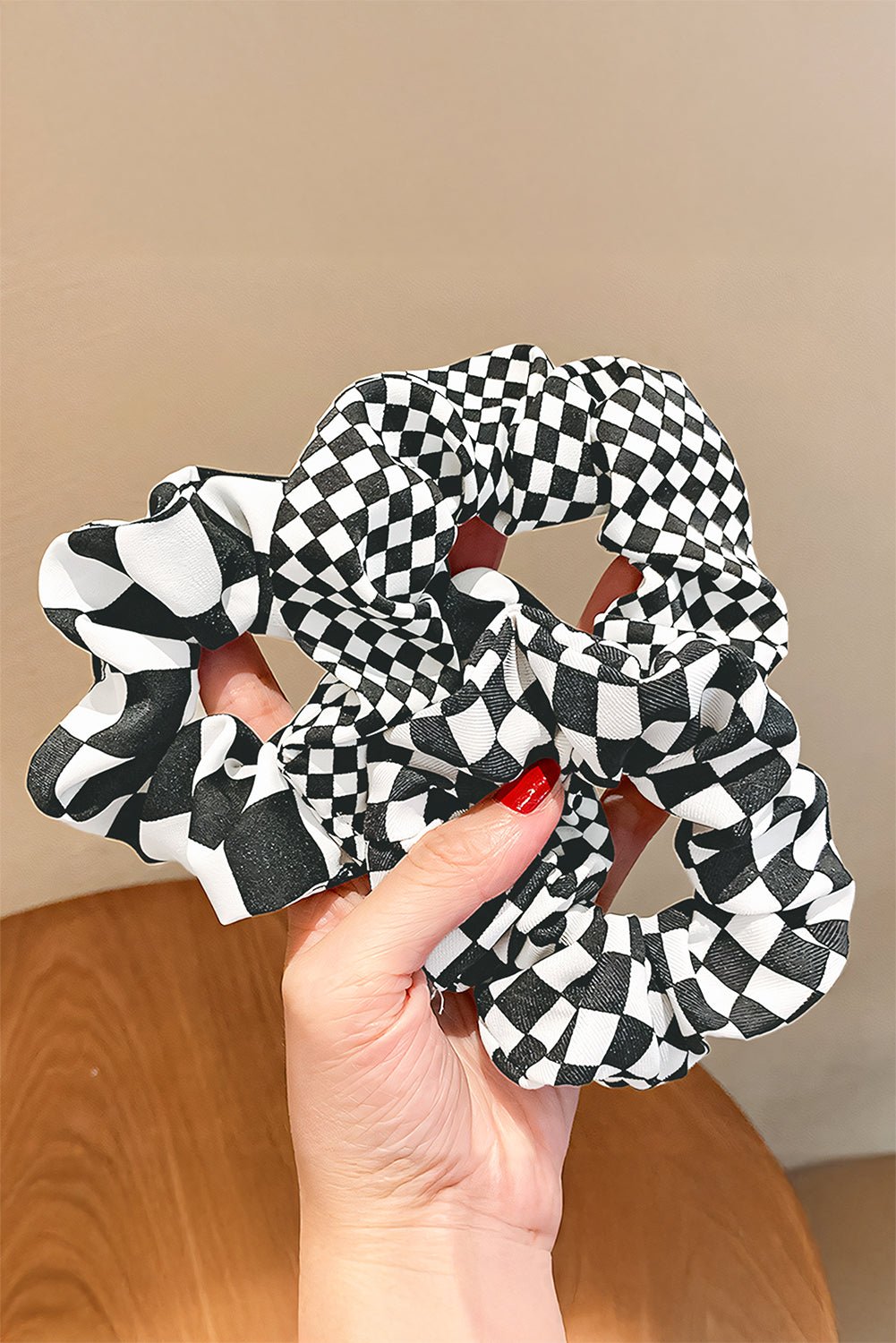 Black Checkered Cloth Hair Scrunchie - MAD RUFFI