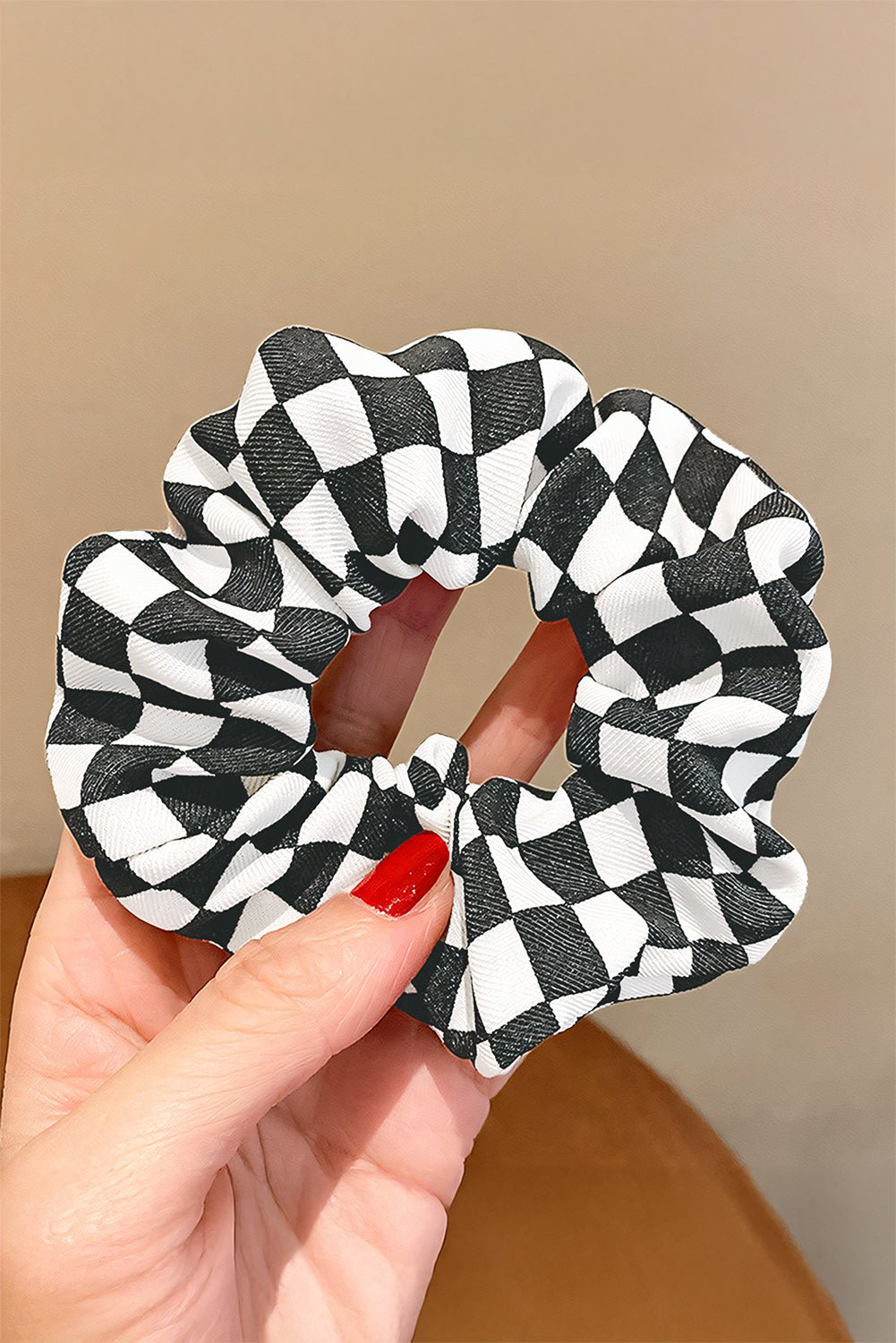 Black Checkered Cloth Hair Scrunchie - MAD RUFFI