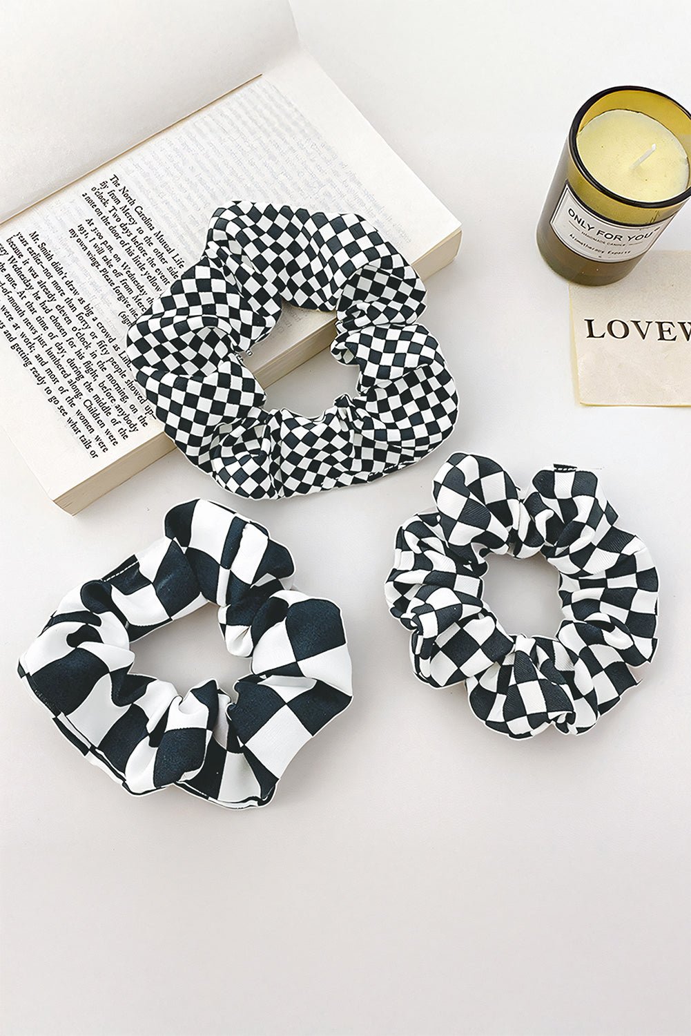 Black Checkered Cloth Hair Scrunchie - MAD RUFFI