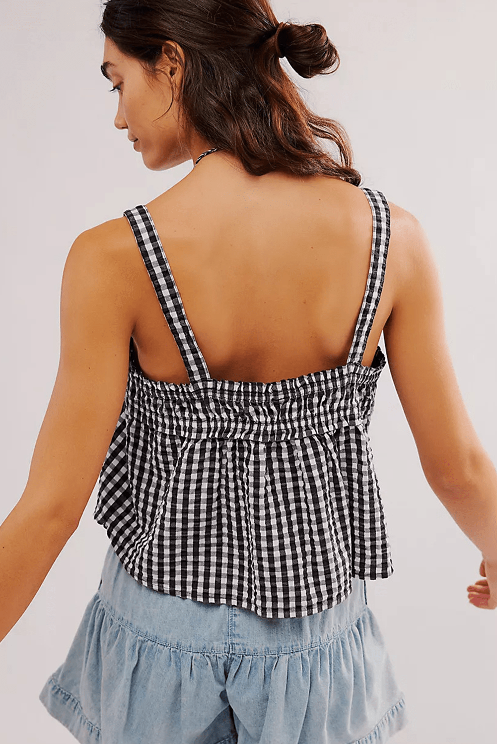 black checkered front tie cami top - MAD RUFFI