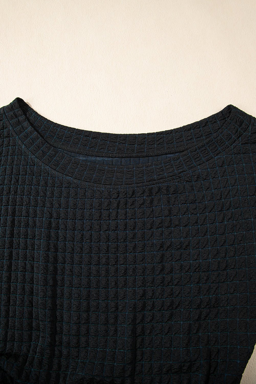 Black Checkered Mesh One Shoulder Short Sleeve Knotted Waist Jumpsuit - MAD RUFFI