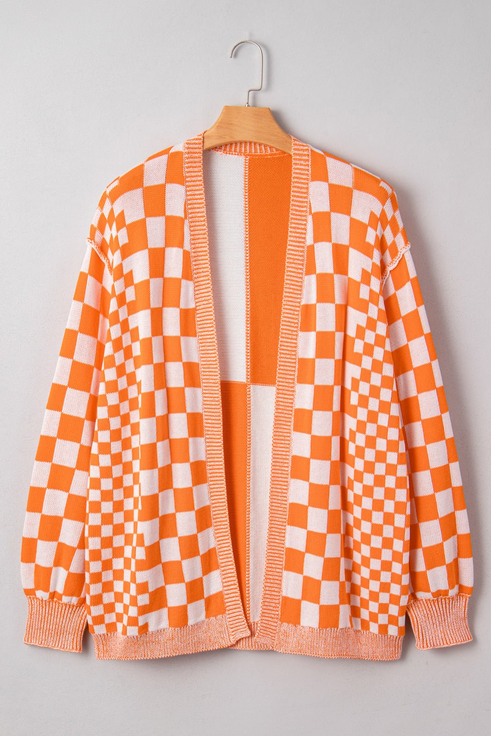 Black Checkered Plus Size Drop Shoulder Knit Cardigan - MAD RUFFI