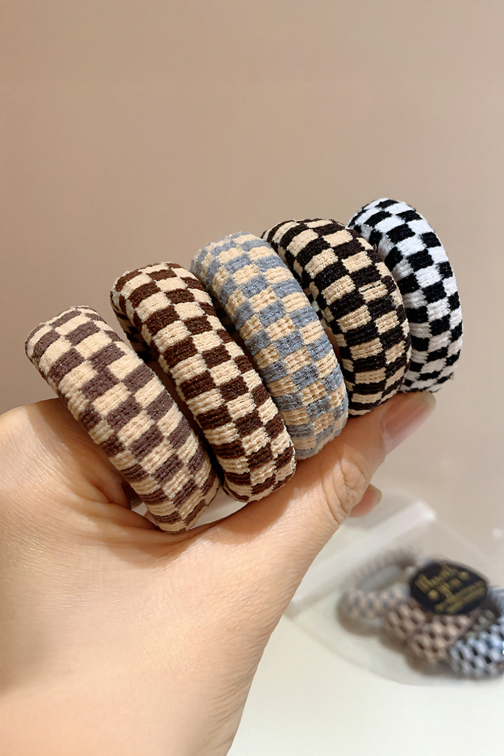 Black Checkered Print Nylon Elastic Hair Tie 5pcs - MAD RUFFI