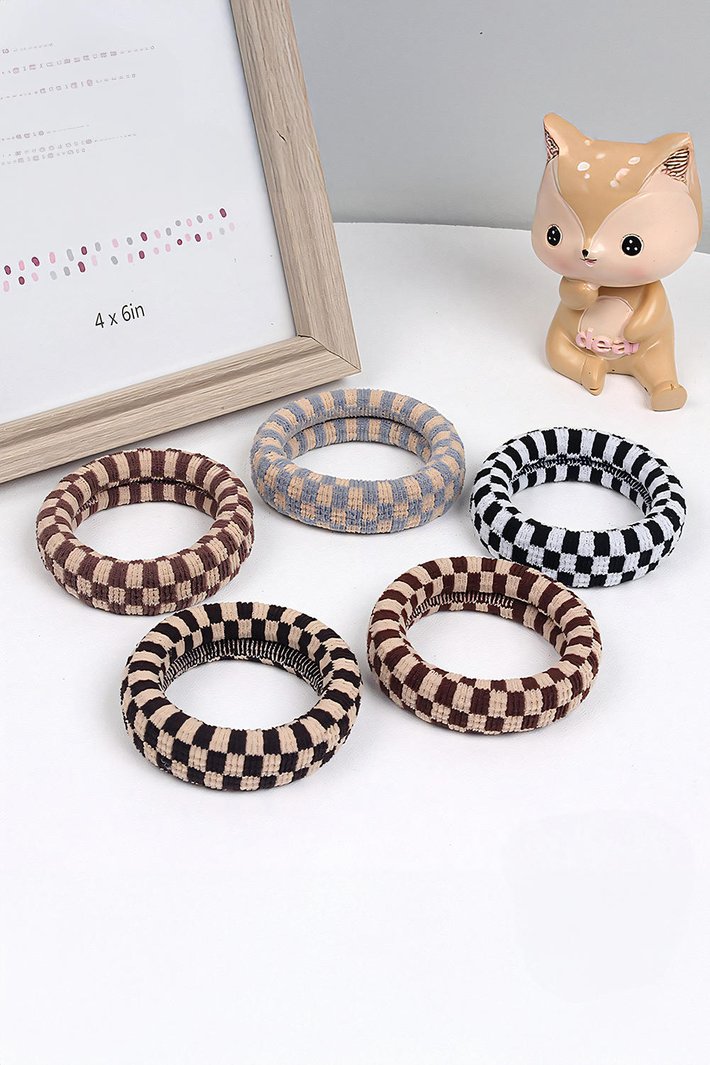 Black Checkered Print Nylon Elastic Hair Tie 5pcs - MAD RUFFI