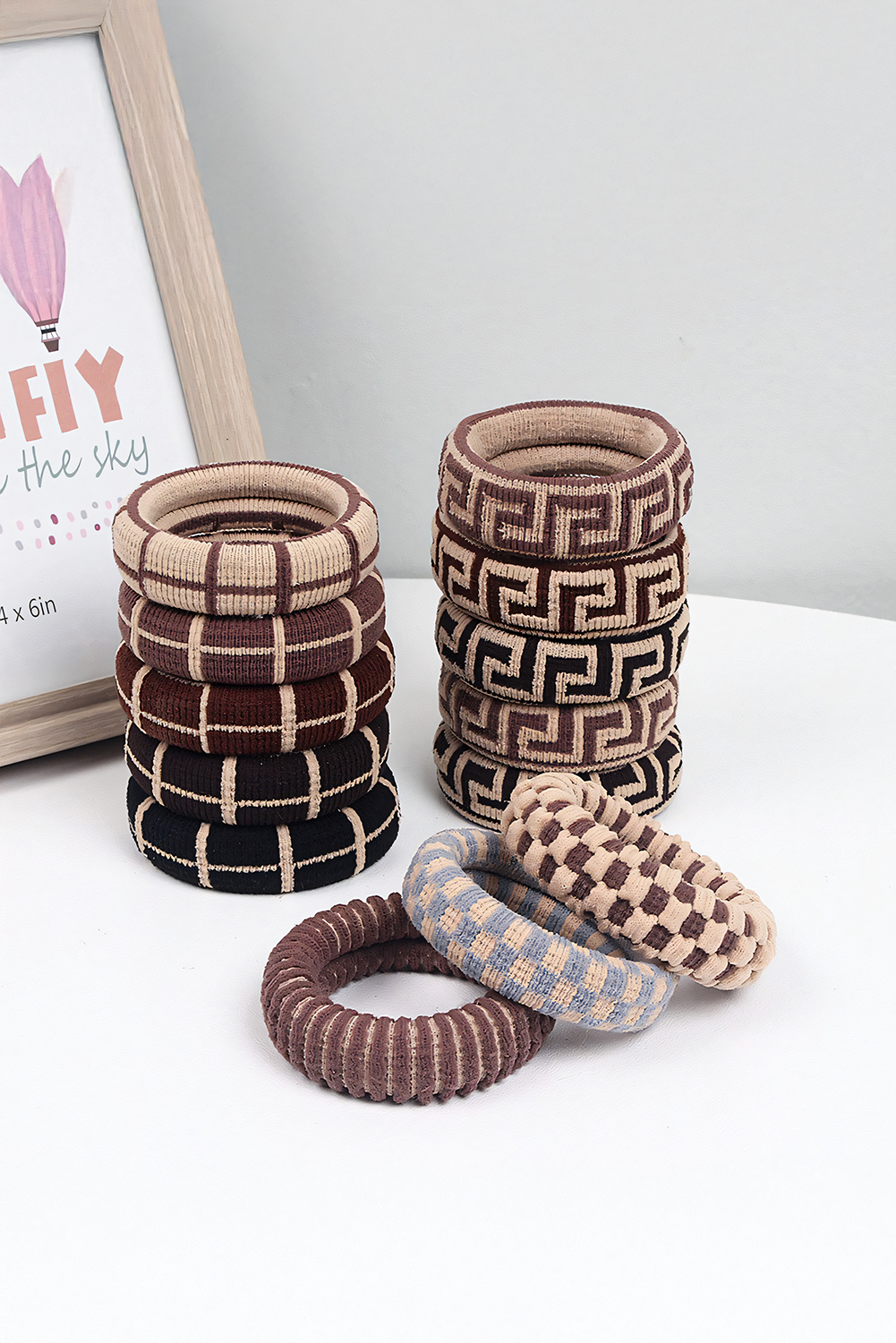 Black Checkered Print Nylon Elastic Hair Tie 5pcs - MAD RUFFI