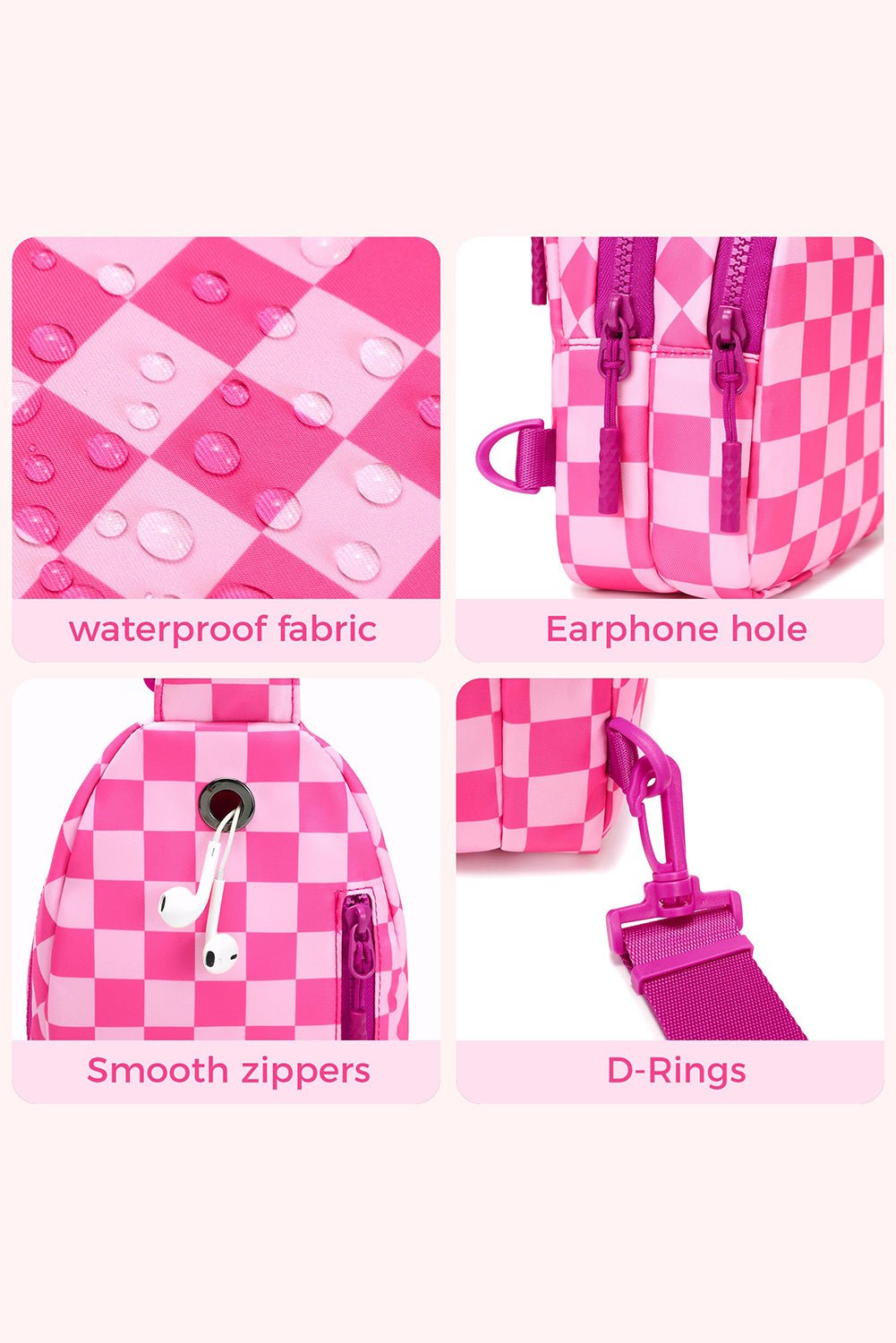 Black Checkered Print Zip Front Crossbody Bag - MAD RUFFI