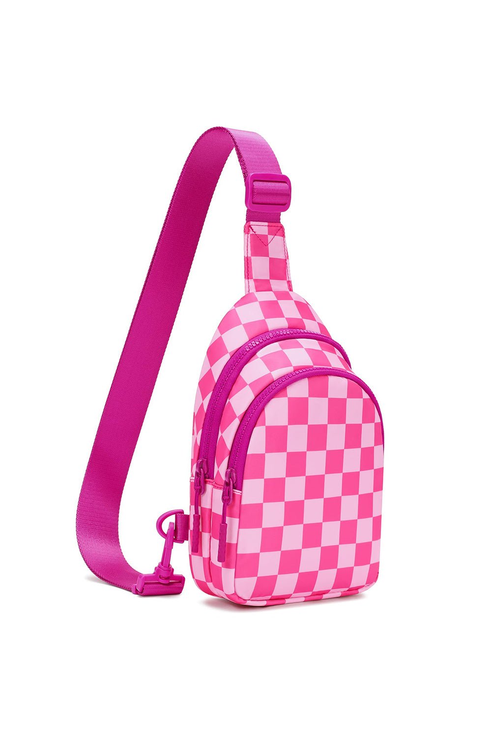 Black Checkered Print Zip Front Crossbody Bag - MAD RUFFI