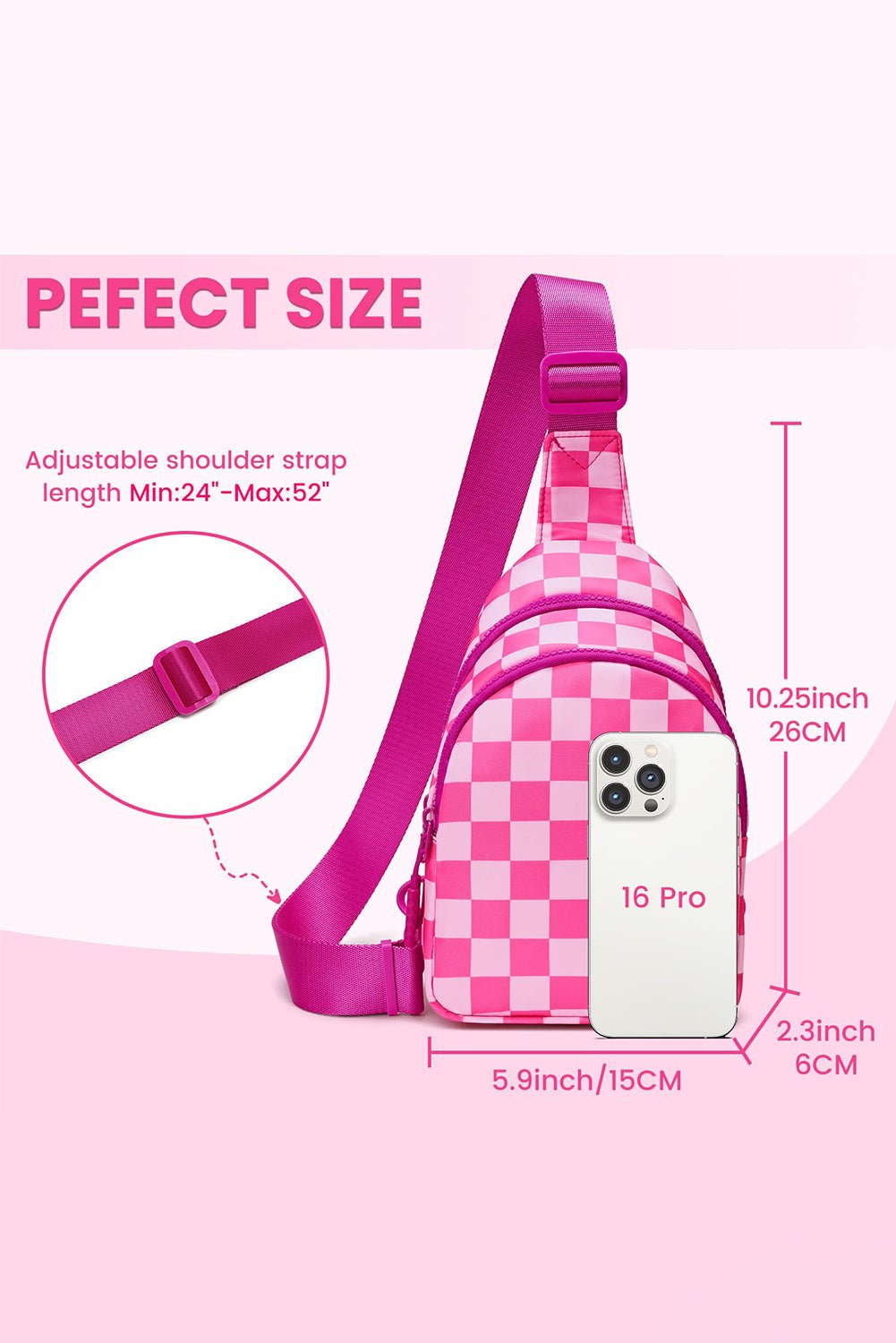 Black Checkered Print Zip Front Crossbody Bag - MAD RUFFI