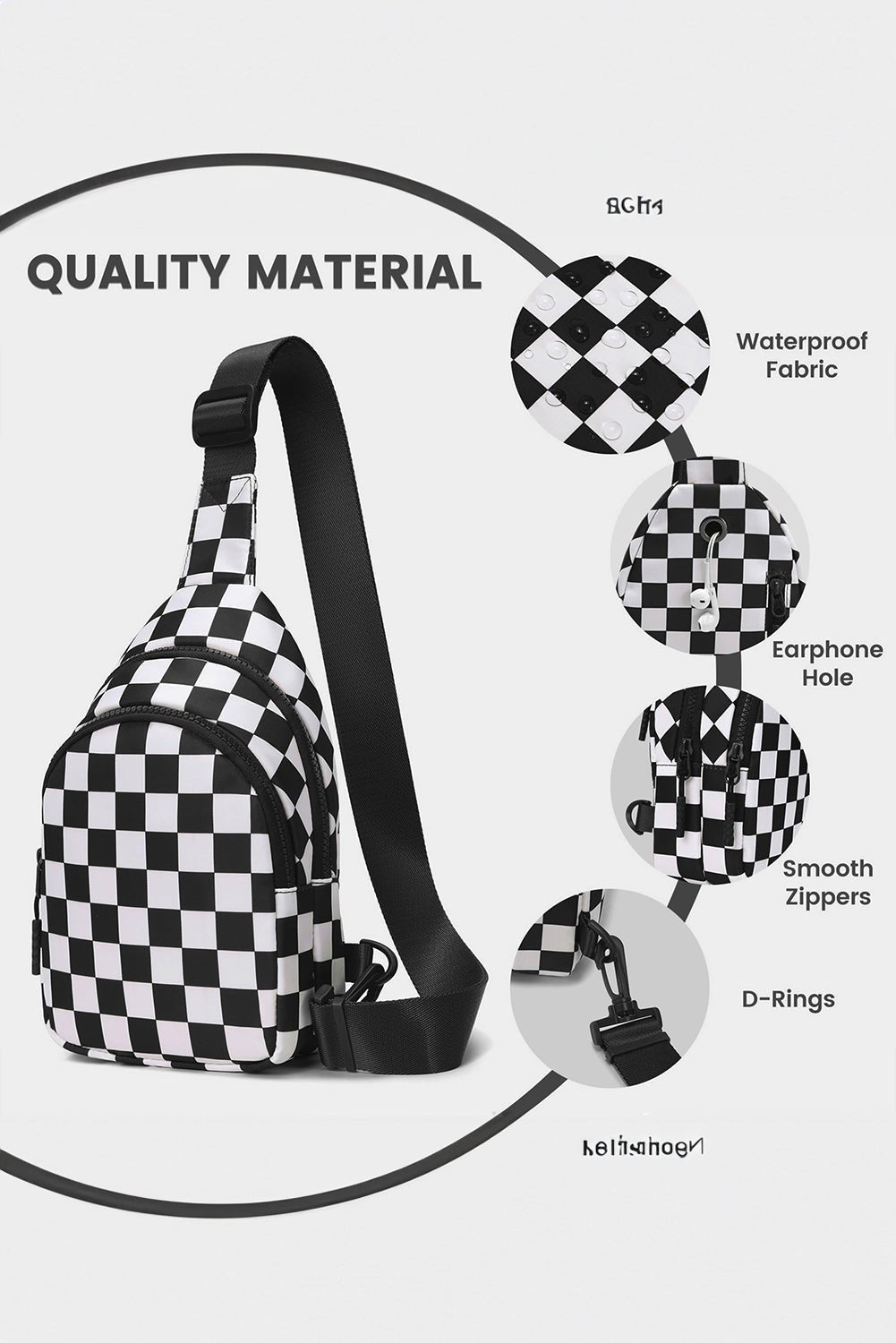 Black Checkered Print Zip Front Crossbody Bag - MAD RUFFI