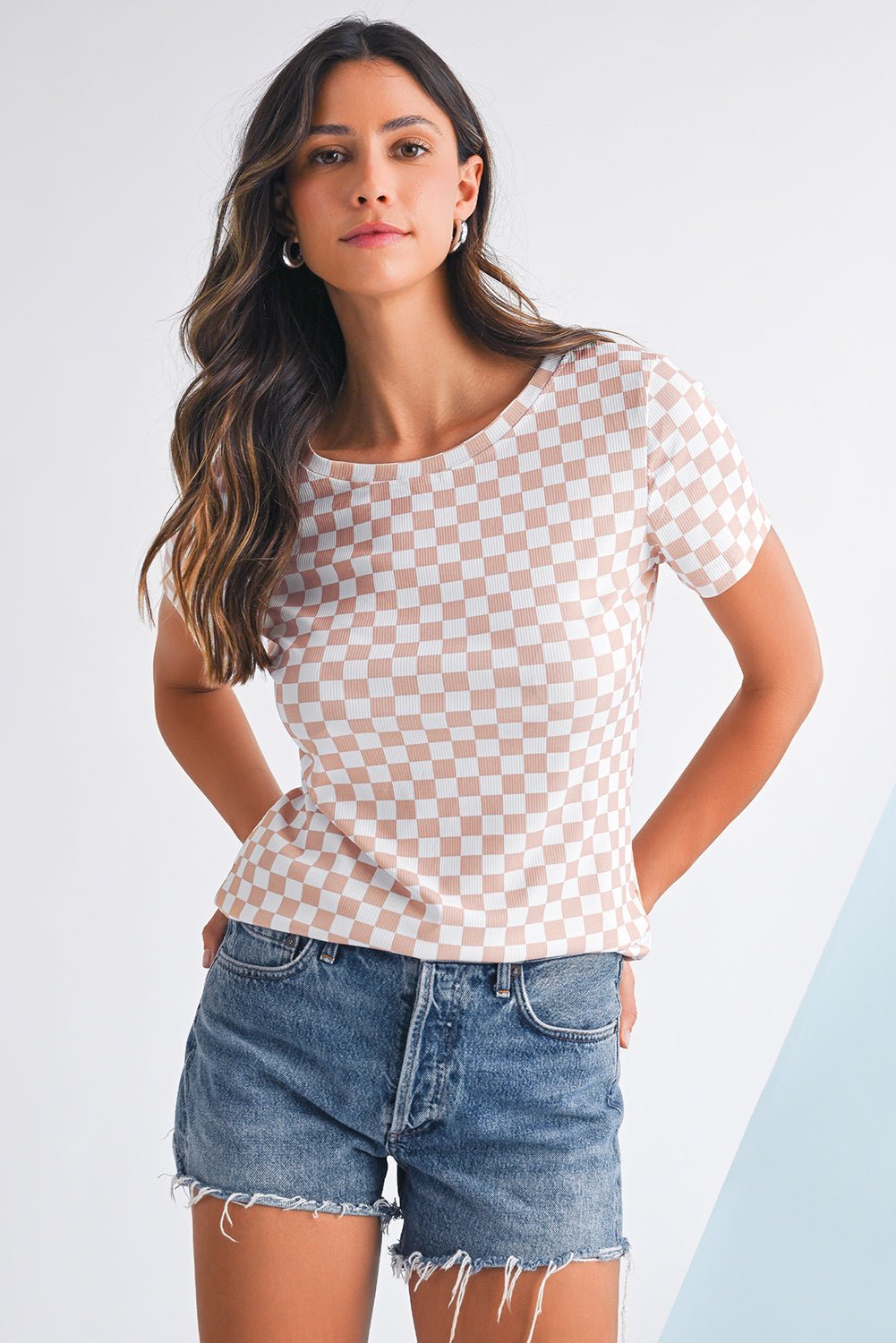 Black Checkered Ribbed Slim Fit Crew Neck T-Shirt - MAD RUFFI