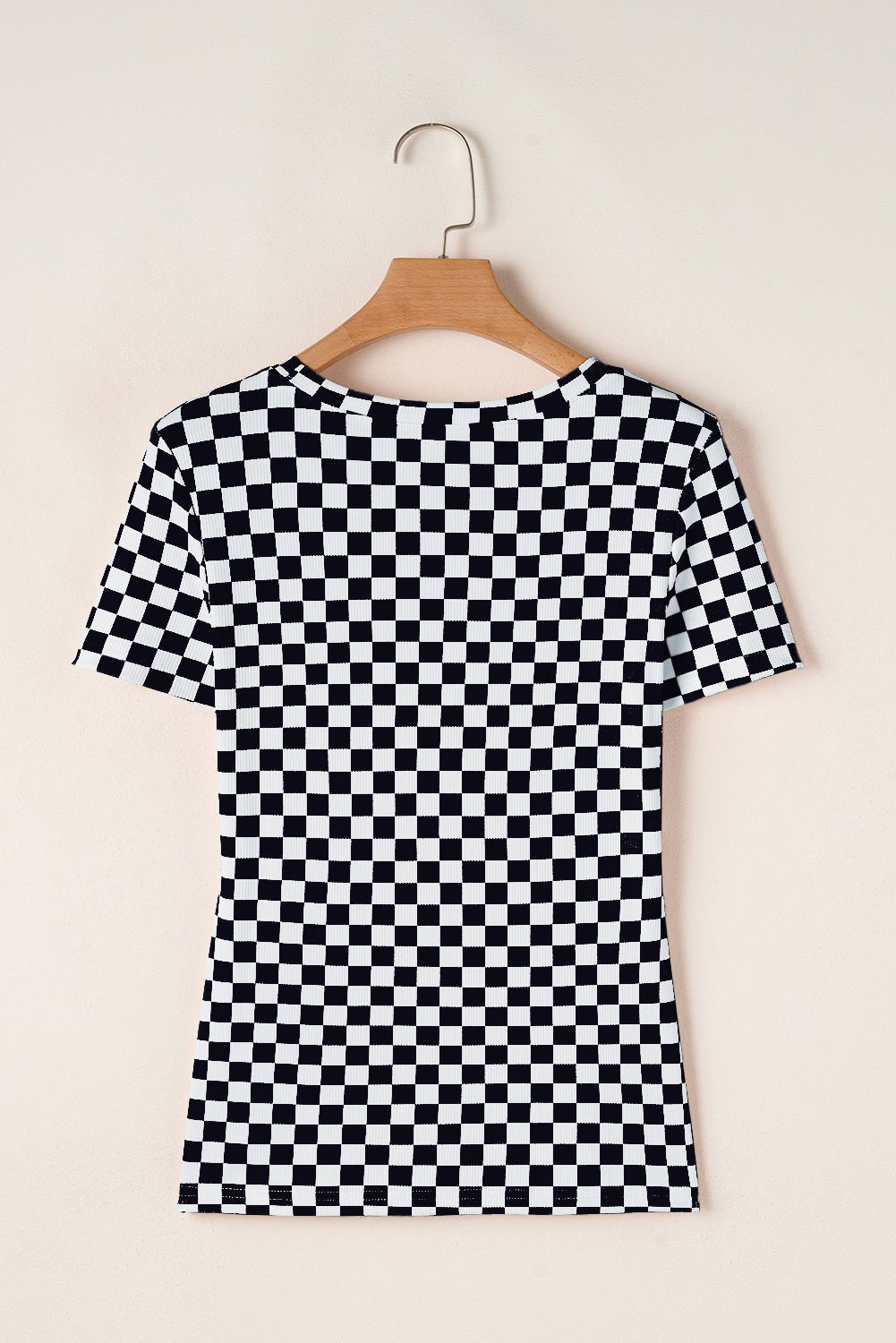 Black Checkered Ribbed Slim Fit Crew Neck T-Shirt - MAD RUFFI