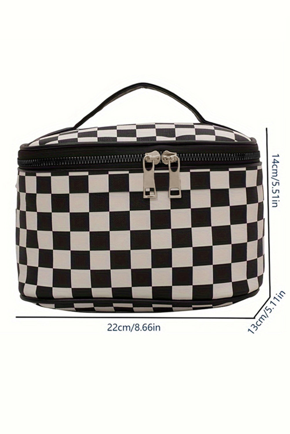 Black Checkered Zipper Large Cosmetic Bag with Handle - MAD RUFFI