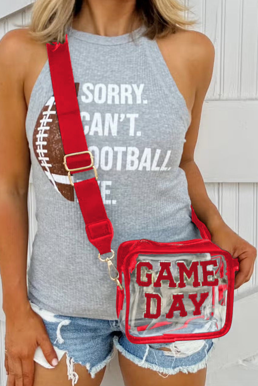 Black Chenille GAME DAY Pattern Clear Bag - MAD RUFFI