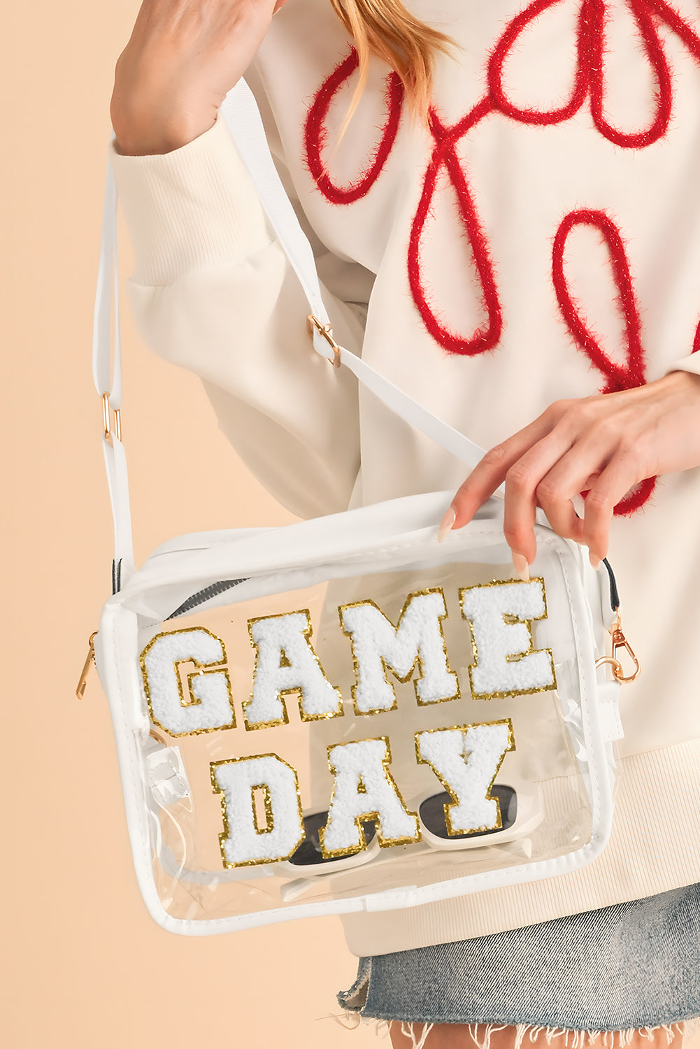 Black Chenille GAME DAY Pattern Clear Bag - MAD RUFFI