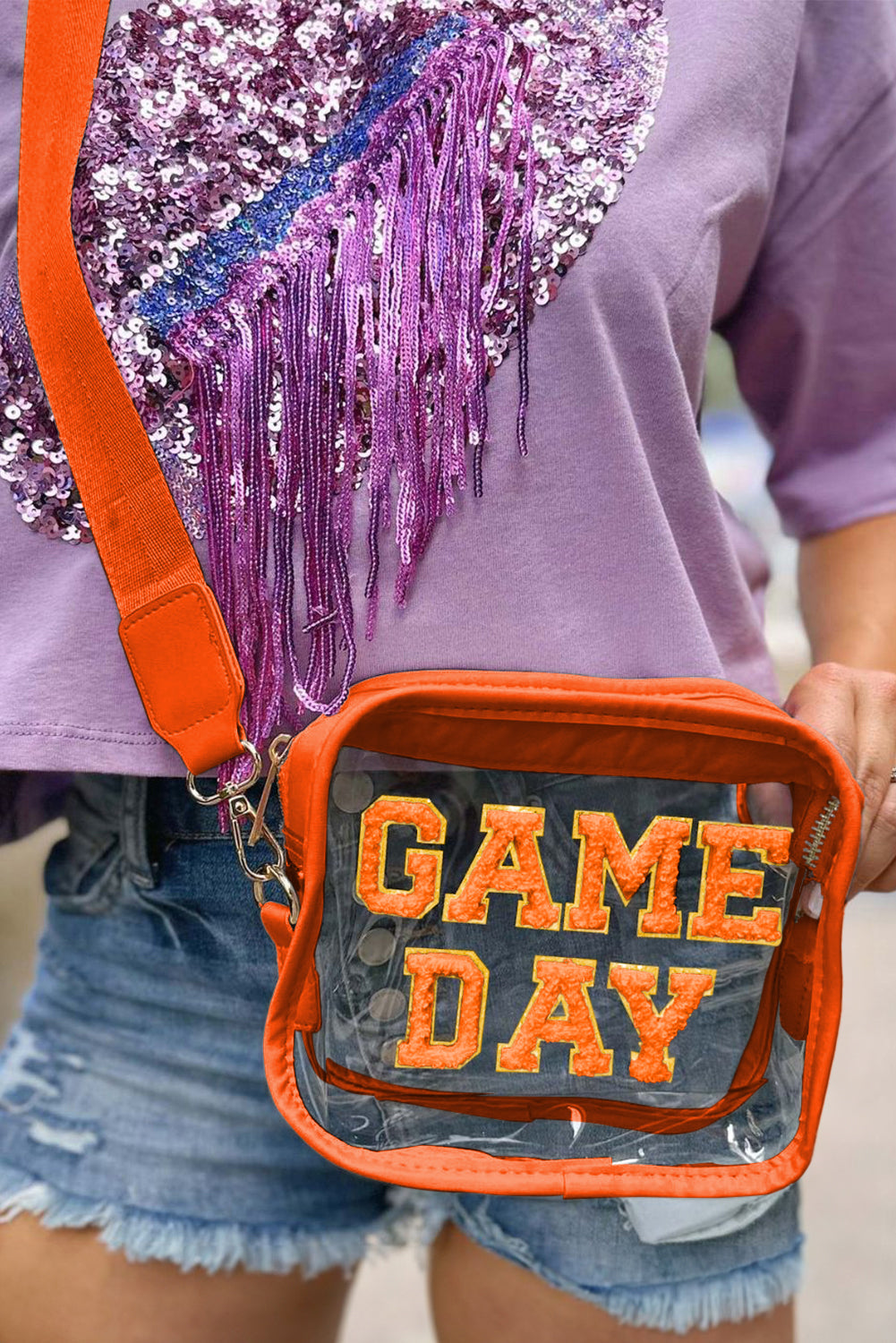 Black Chenille GAME DAY Pattern Clear Bag - MAD RUFFI