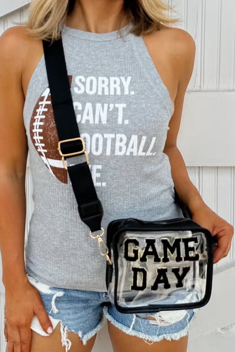 Black Chenille GAME DAY Pattern Clear Bag - MAD RUFFI