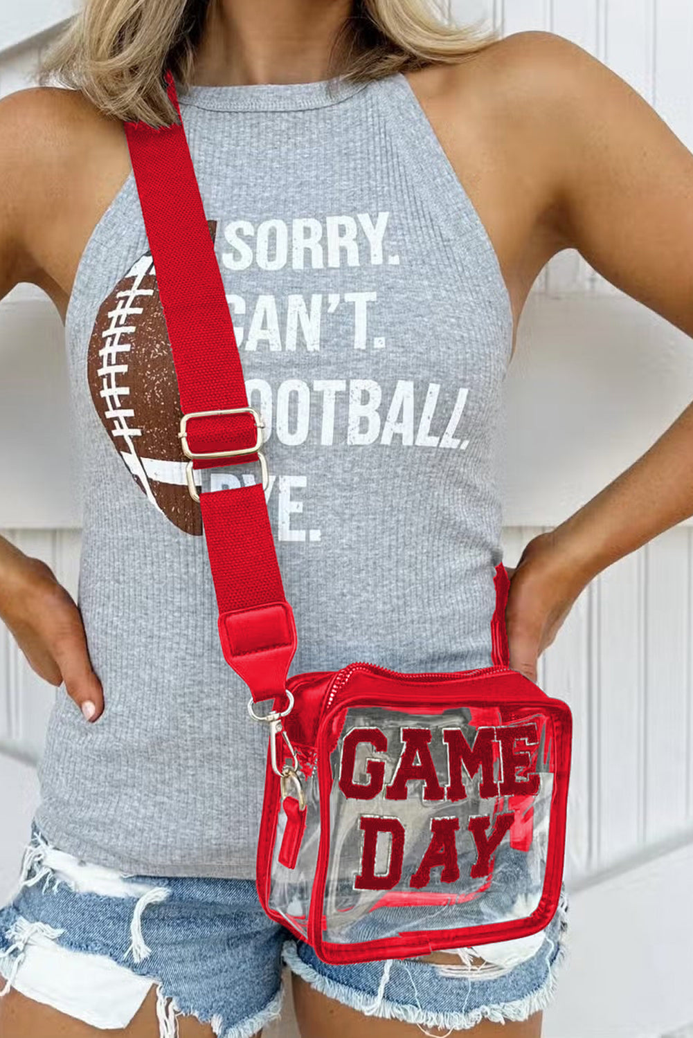 Black Chenille GAME DAY Pattern Clear Bag - MAD RUFFI